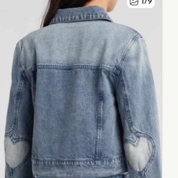 Juicy Couture Cropped Heart Patch Elbow Light Wash Denim Jacket in sz XS NWT - Picture 2 of 8